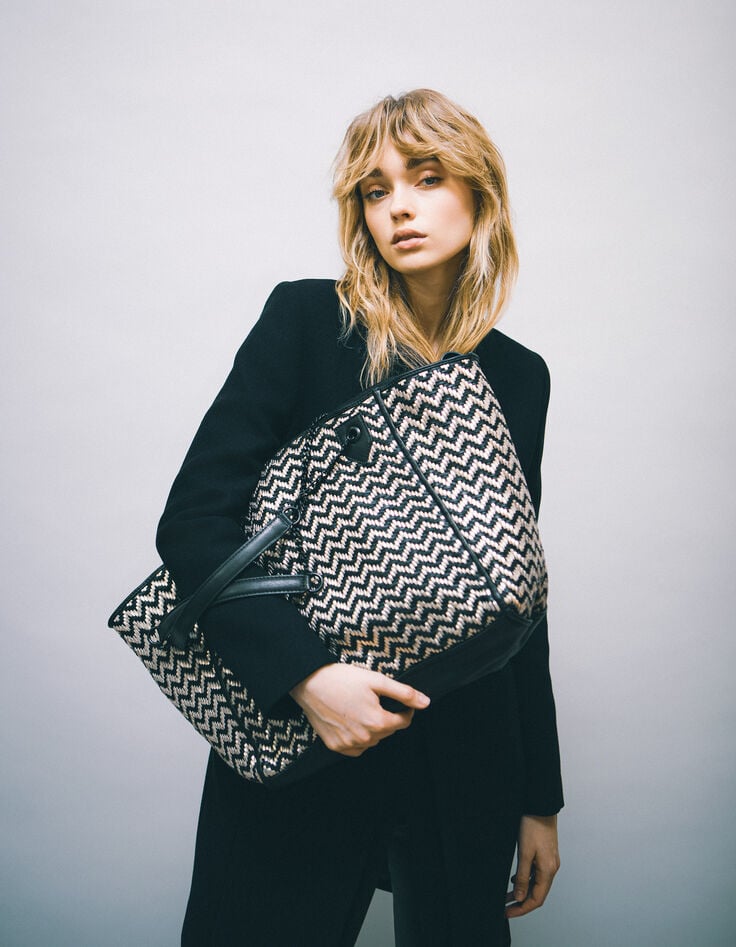 Oversized goudkleurige en zwarte leren shopper Dames-6 Oversized goudkleurige en zwarte leren shopper Dames-6