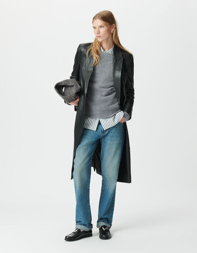 Abrigo largo negro cuero oversize mujer - IKKS