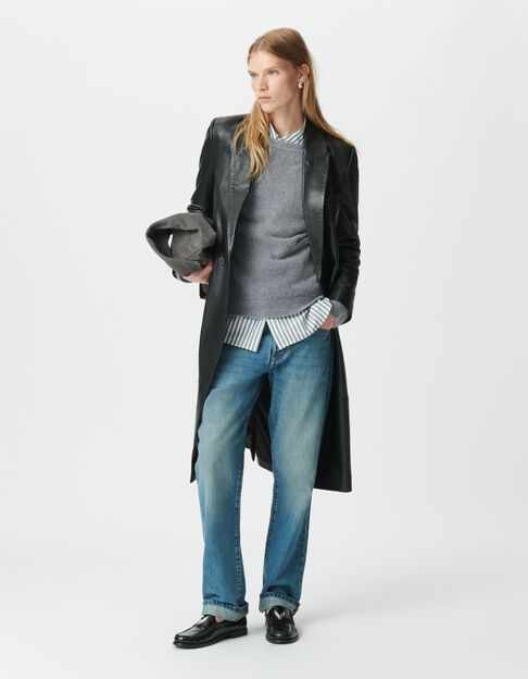 Women&rsquo;s black leather oversized long coat - IKKS