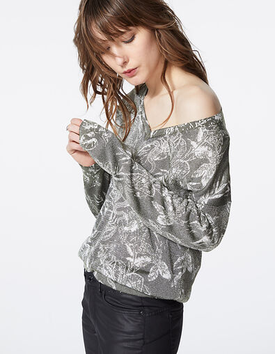 Pull col V imprimé tropical floral métallisé femme - IKKS
