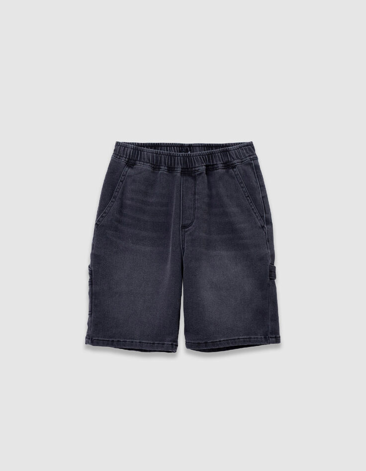 Grey denim shorts with elasticated waistband for boy-1