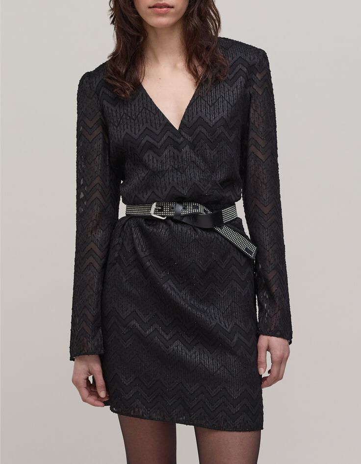 Woman's black herringbone jacquard voile dress-2