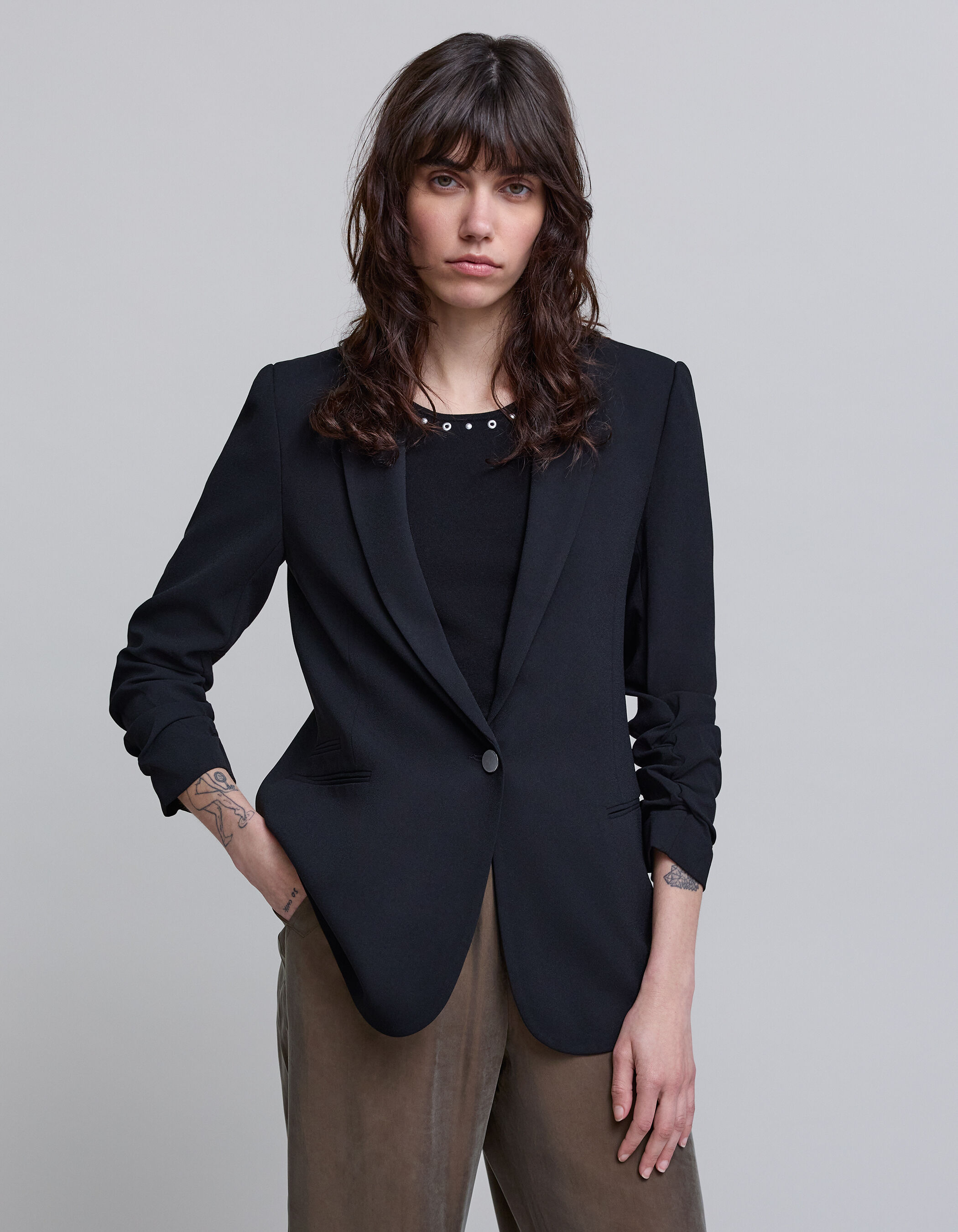 Veste tailleur en crepe coloris noir femme IKKS