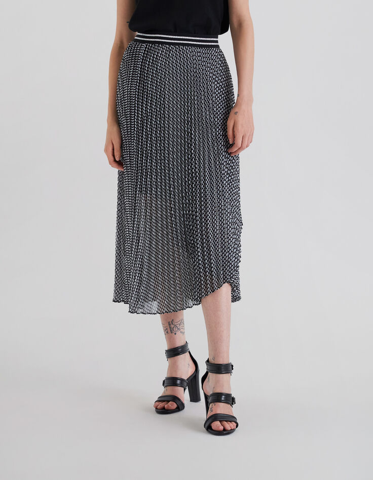 Schwarzer Midi-Faltenrock f&uuml;r Damen mit Schleifenprint-2