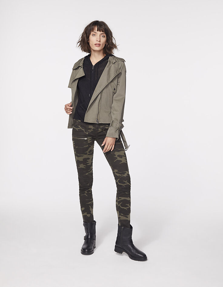 Trench court kaki ceinture taille femme-6