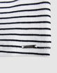 Weißes Mädchen-T-Shirt aus Biobaumwolle, Marinestreifen-7