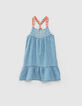 Girls’ light blue Tencel® embroidered dress+printed straps-2