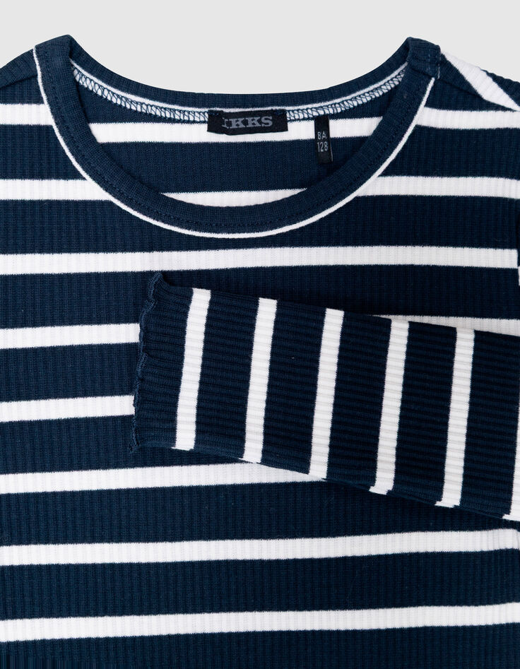 Tweelaags ecru gestreept marineblauw jurkje voor meisjes-2