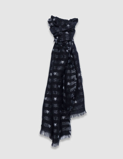 Zwarte jacquard sjaal met zilveren sterren Dames - IKKS