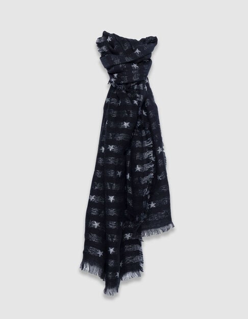 Zwarte jacquard sjaal met zilveren sterren Dames - IKKS