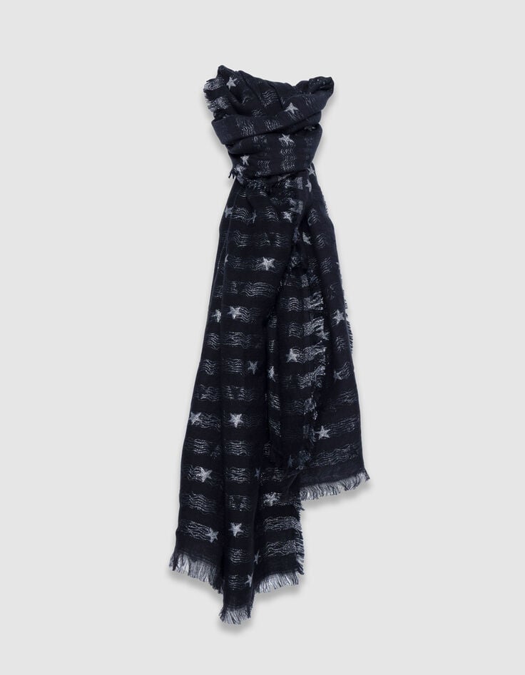 Zwarte jacquard sjaal met zilveren sterren Dames-1