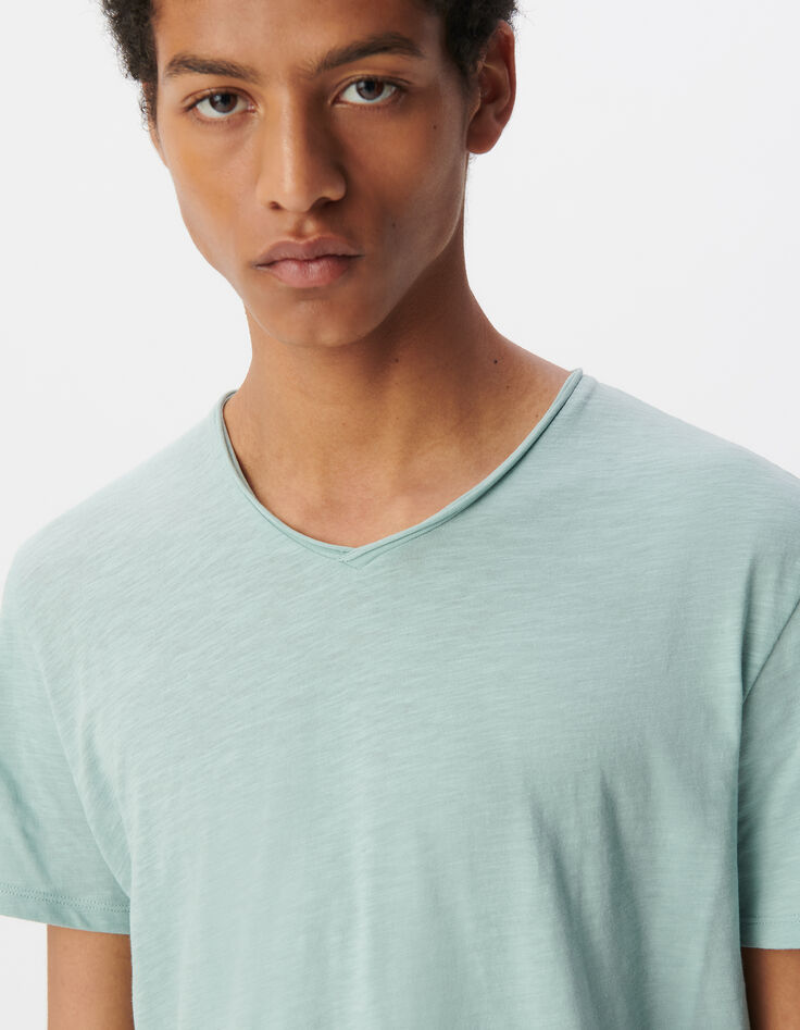 Men’s grey blue organic cotton Essential V-neck T-shirt-4