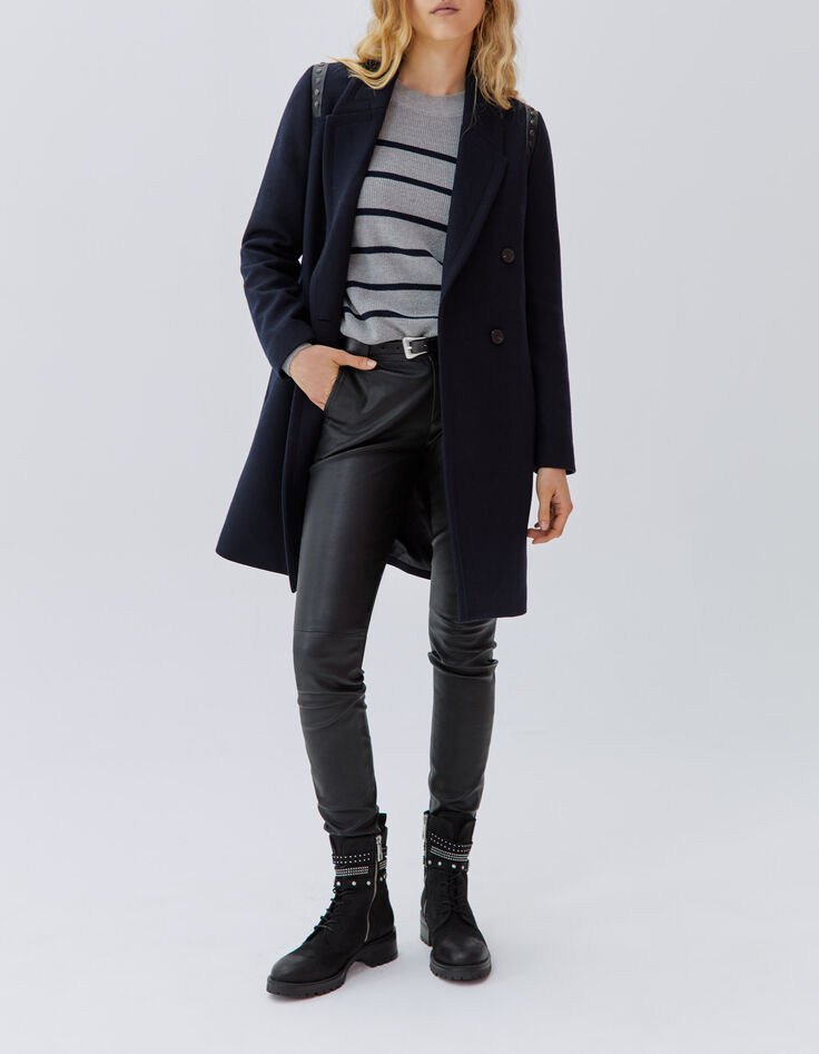 Jersey gris punto rayas azul marino y tachuelas mujer-4