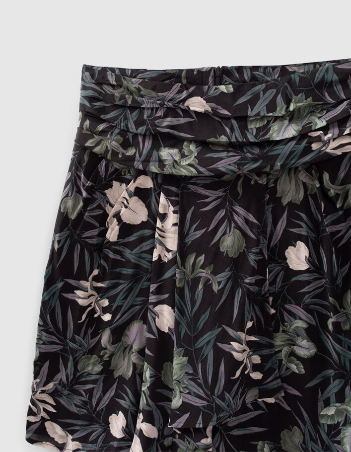 Women’s black LENZING™ ECOVERO™ orchid print short skirt - IKKS