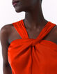 Top asymétrique à encolure nouée orange femme-3