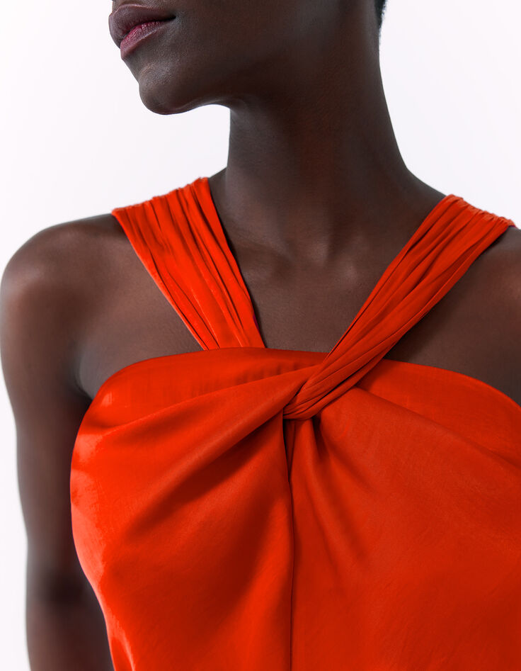 Top asymétrique à encolure nouée orange femme-3