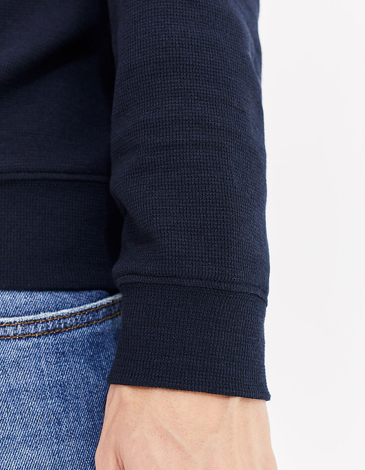 Men’s navy organic waffle sailor-style sweatshirt-5