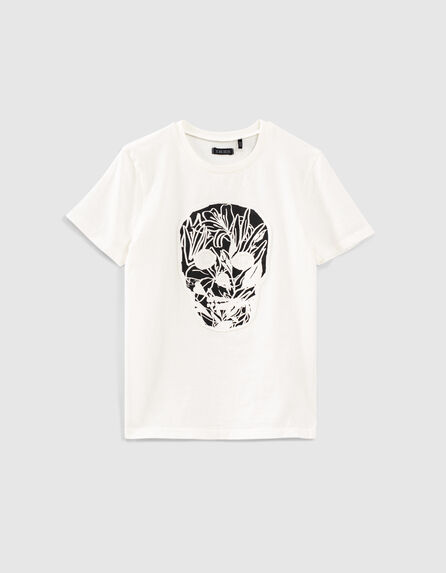 Cremeweißes Jungen-T-Shirt aus Biobaumwolle mit Totenkopf 