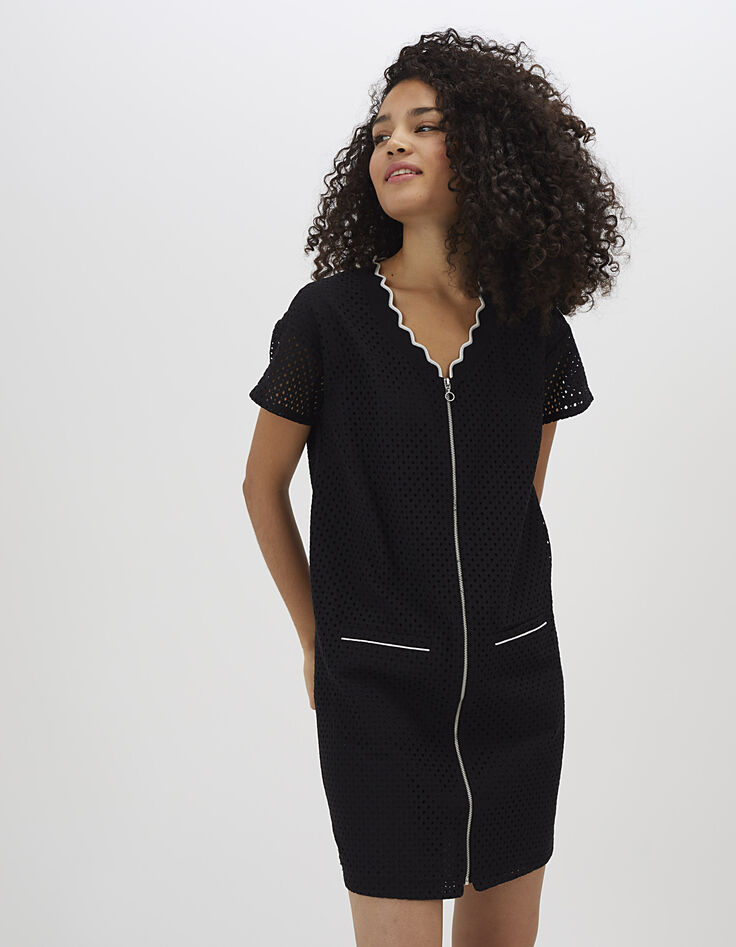 Schwarzes Zipper-Kleid mit Ajourmuster I.Code-3