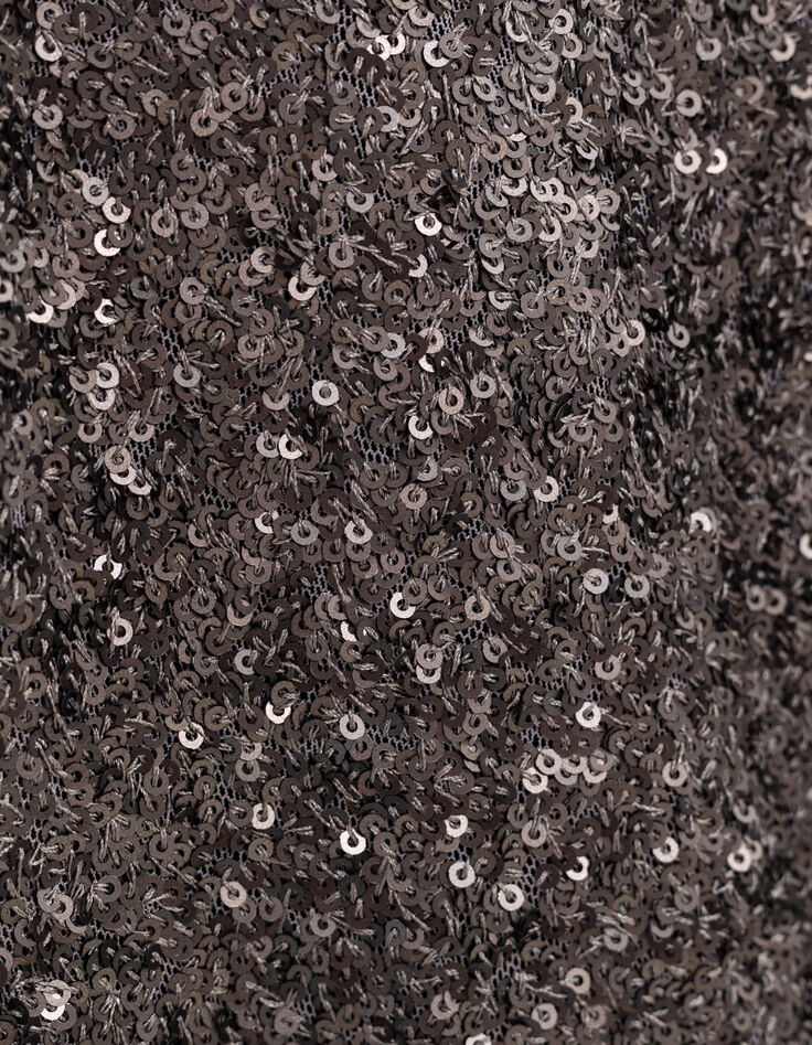 Jupe courte grise drap&eacute; asym&eacute;trique sequins m&eacute;tallis&eacute;s Femme-7