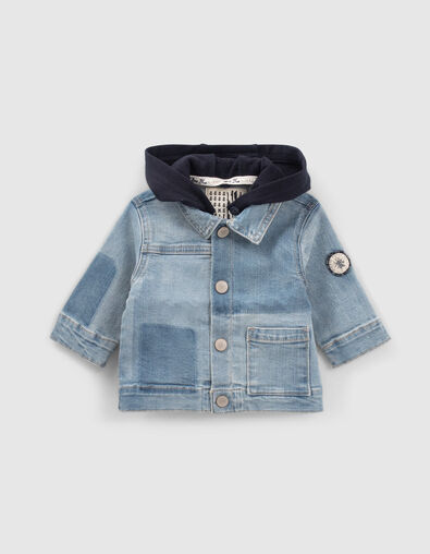 Baby boys’ blue denim jacket with detachable hood - IKKS