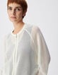 Cardigan zipp&eacute; blanc tricot ajour&eacute; Femme-5