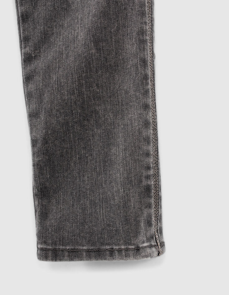 Girls’ grey high-waist slim jeans with side bands-5