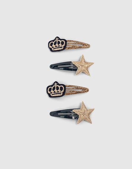 Girls’ dark navy crown and star snap hair clips