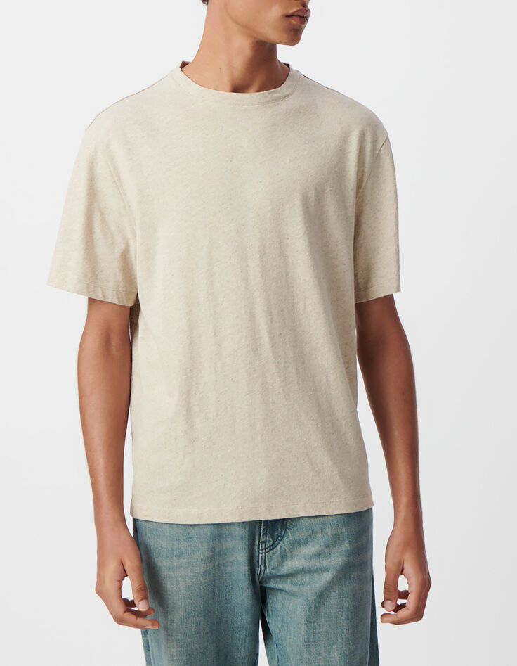 Herren-T-Shirt, beige meliert, Baumwolle und Leinen-3