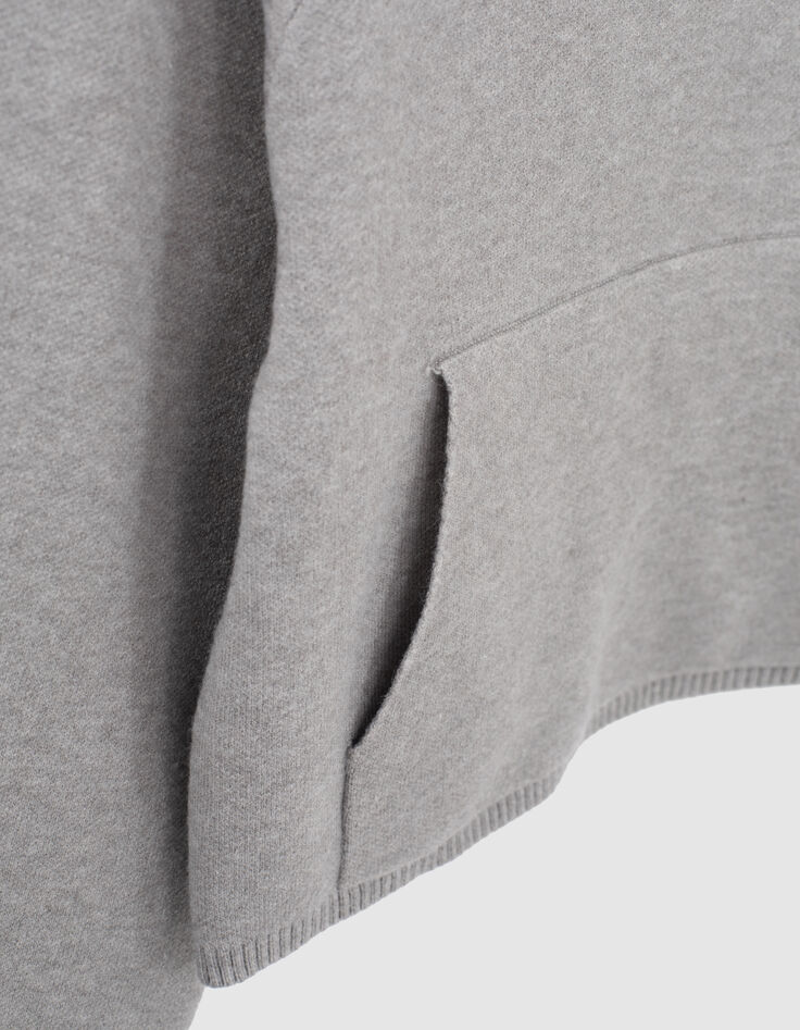 Pull gris chin&eacute; tricot &agrave; capuche fille -5