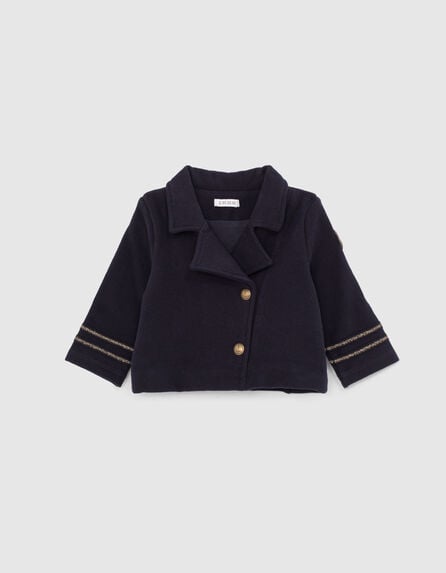 Baby girls’ navy officer sweatshirt fabric cardigan