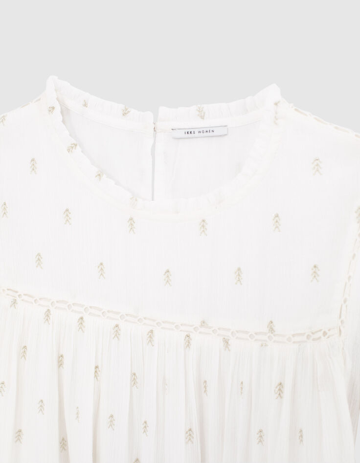 Women’s ecru baggy dress with lace panel and gathering-2