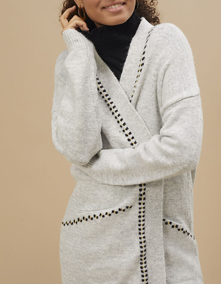 Manteau-cardigan écru en tricot à broderies I.Code-1