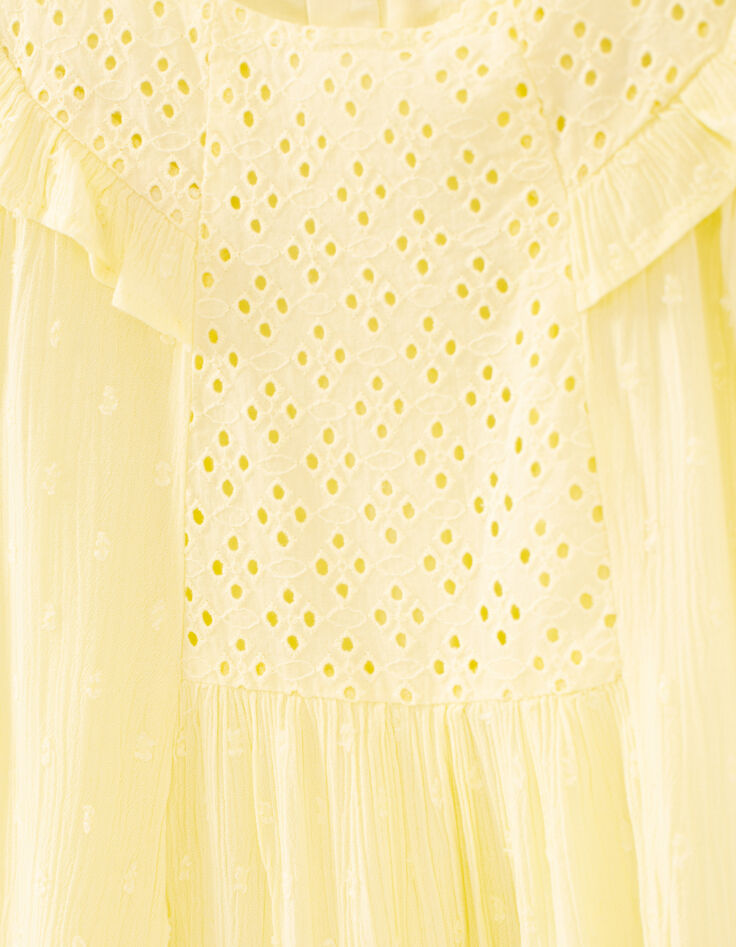 Robe lemon broderie et jacquard plumetis fille -2