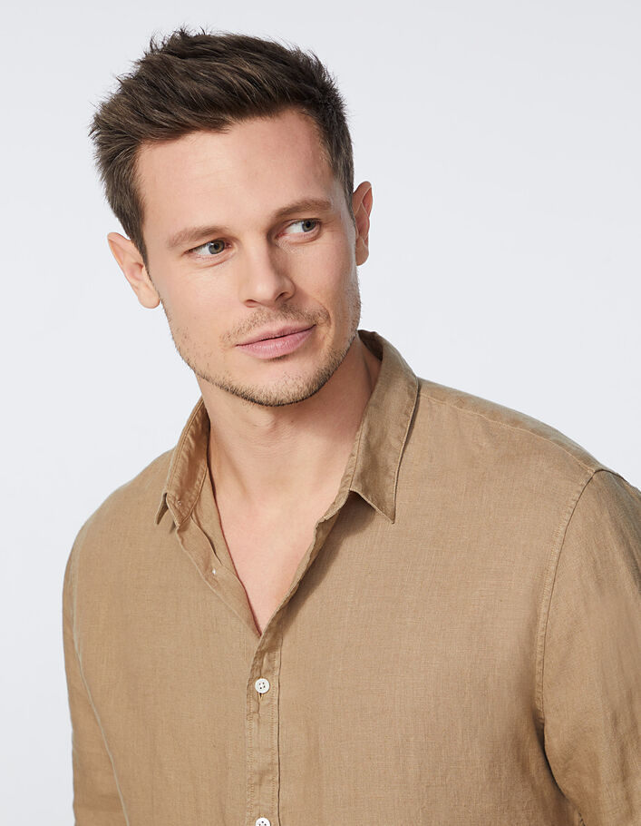 Men’s beige linen SLIM shirt