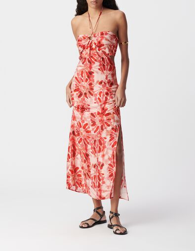 Robe longue rouge imprim&eacute; batik dos ouvert Femme - IKKS