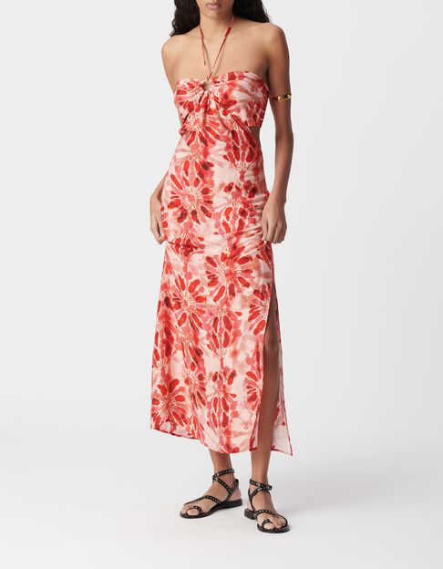 Robe longue rouge imprim&eacute; batik dos ouvert Femme - IKKS