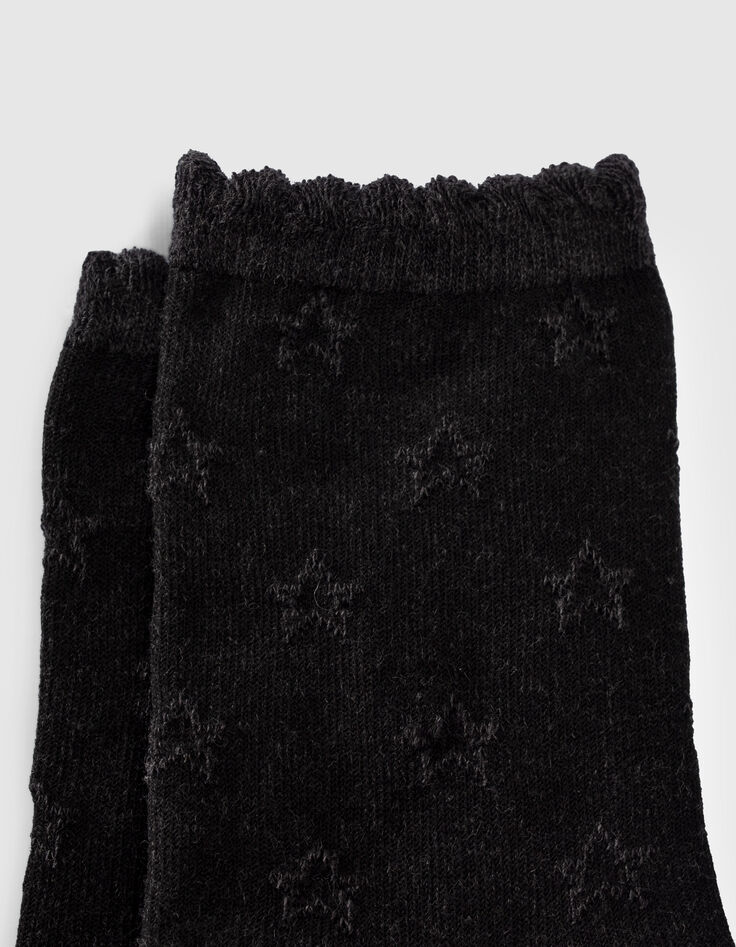 Gerippte Mädchensocken in Grau und Cremeweiß-6
