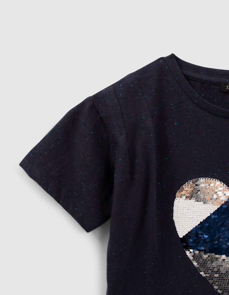 Girls' indigo reversible sequin heart T-shirt-5
