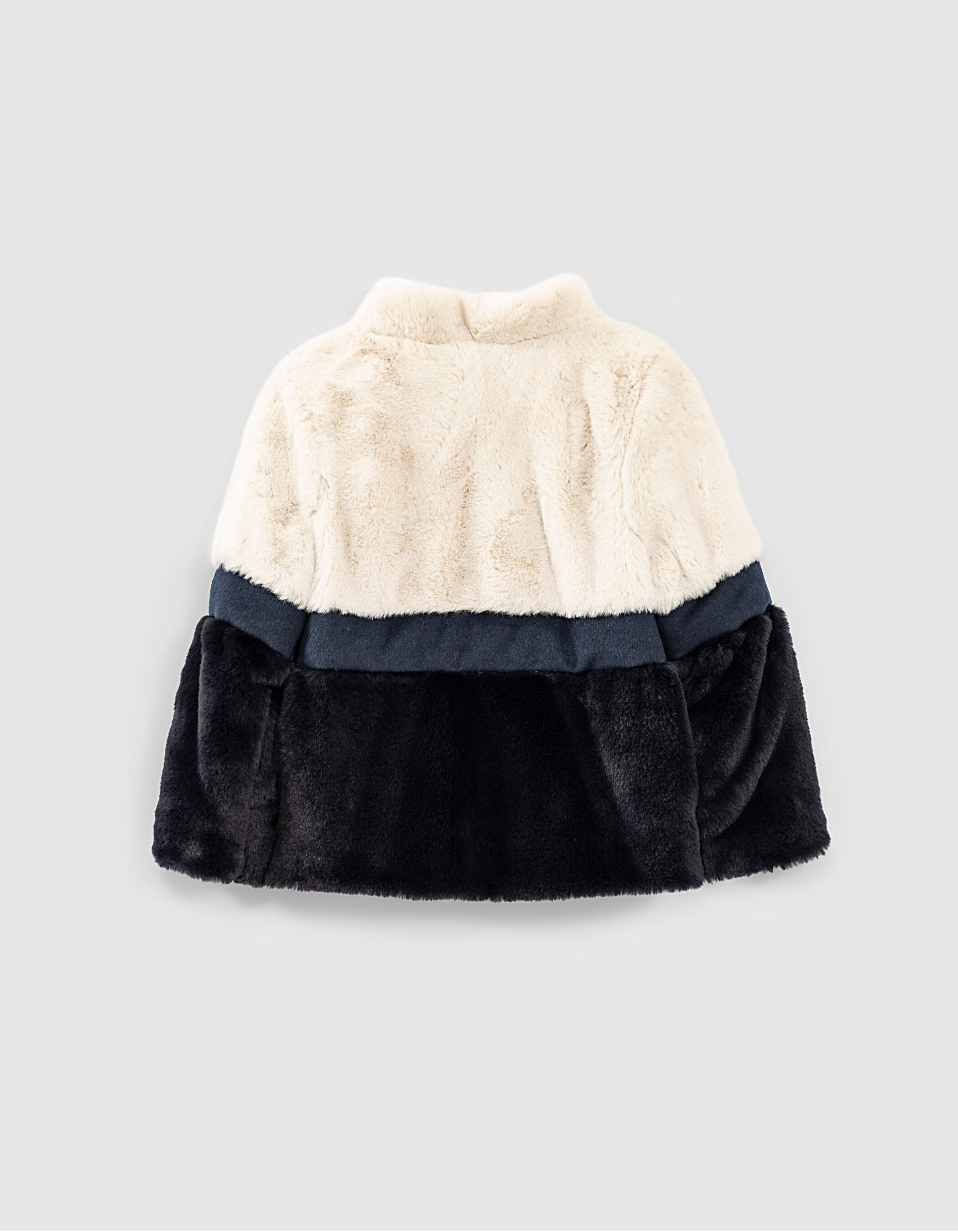 Girls dark navy colour block faux fur coat