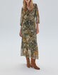 Women’s khaki landscape print long dress-1