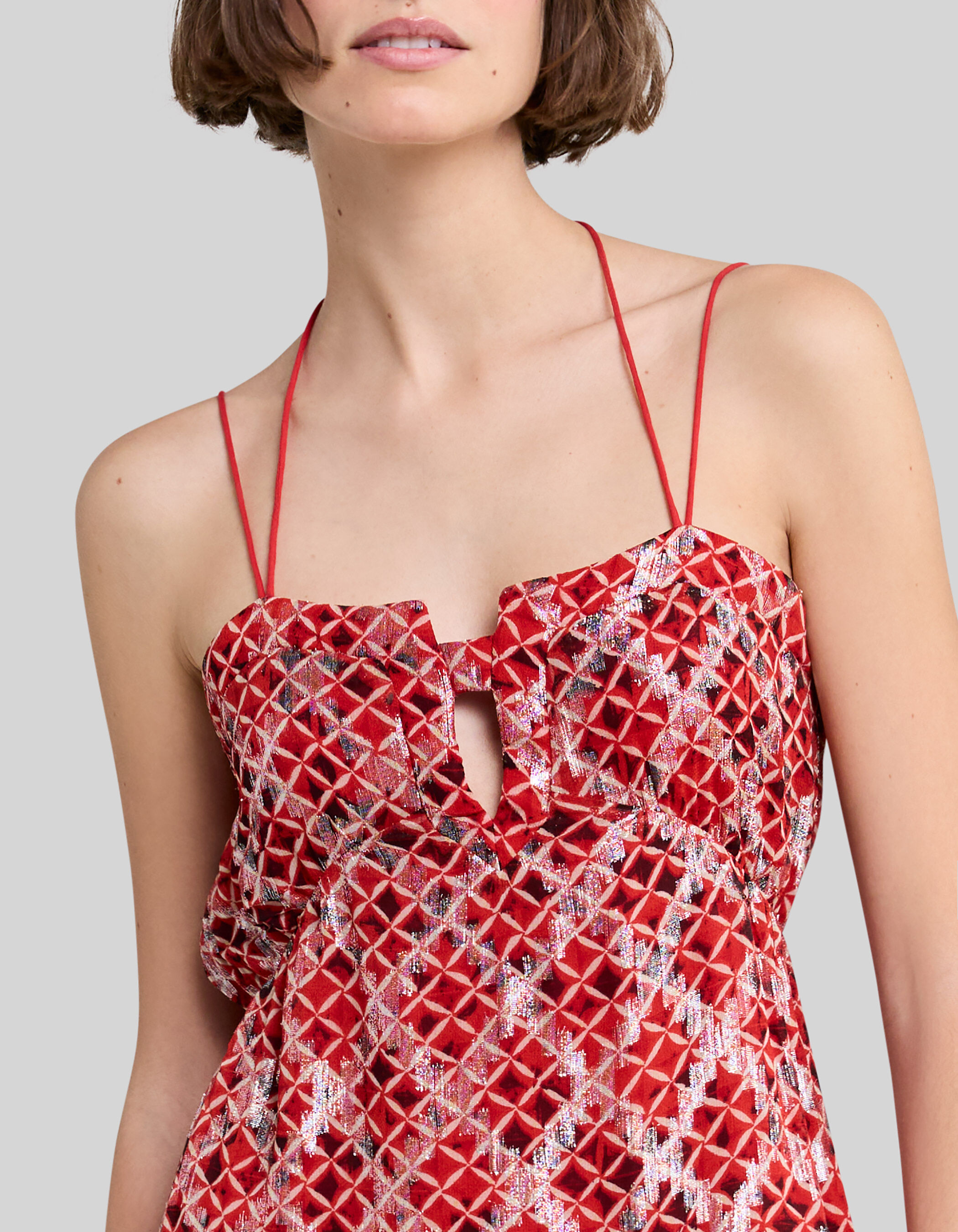 Women s poppy red long dress with check print IKKS