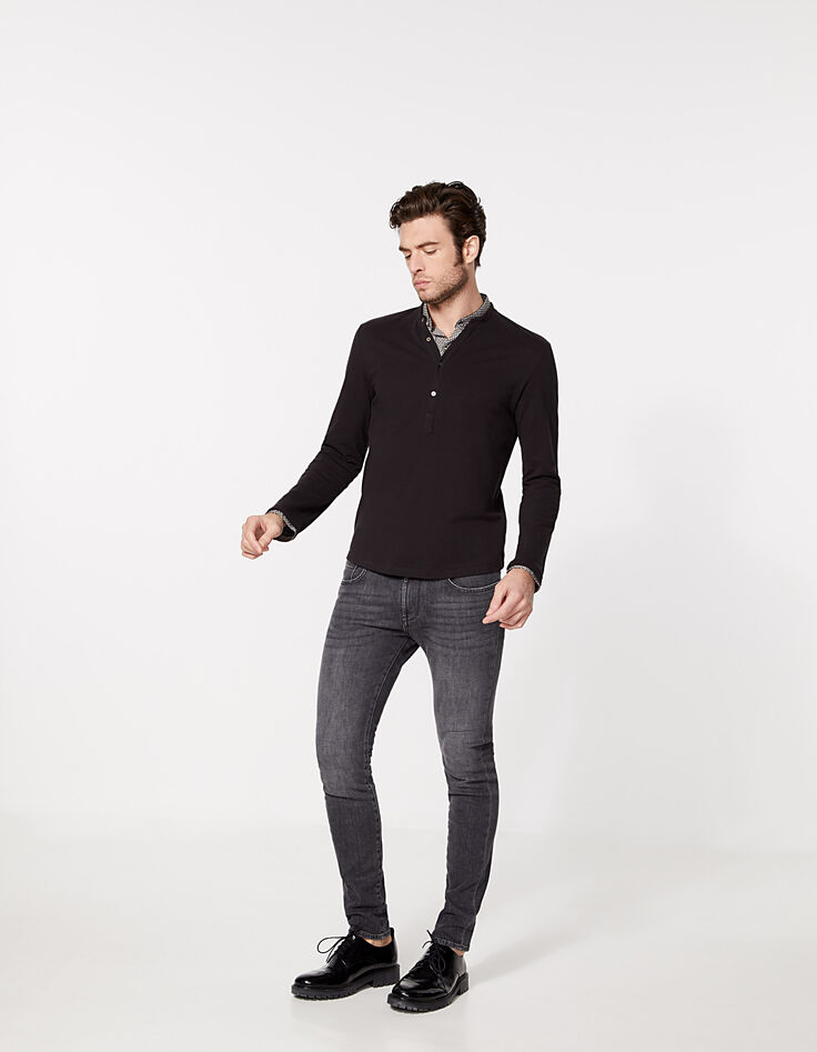 Polo noir à col chemise trompe-l'œil moucharabieh Homme-6
