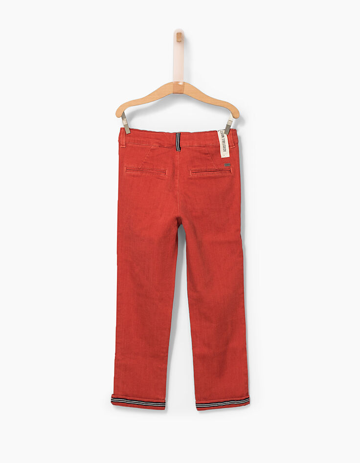Oranje chinobroek met gestreepte biezen -3
