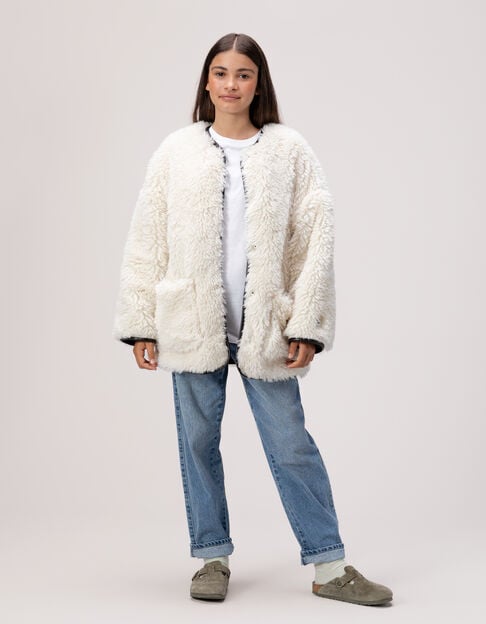 Girls’ beige check and sherpa reversible coat - IKKS