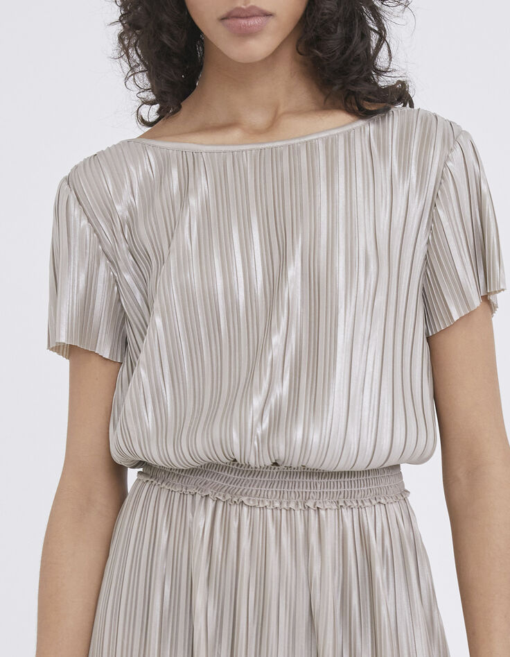 Robe longue dorée plissée réversible Femme-4
