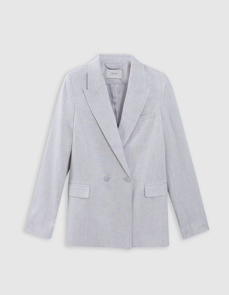 Americana gris de lentejuelas con doble botonadur para mujer-6