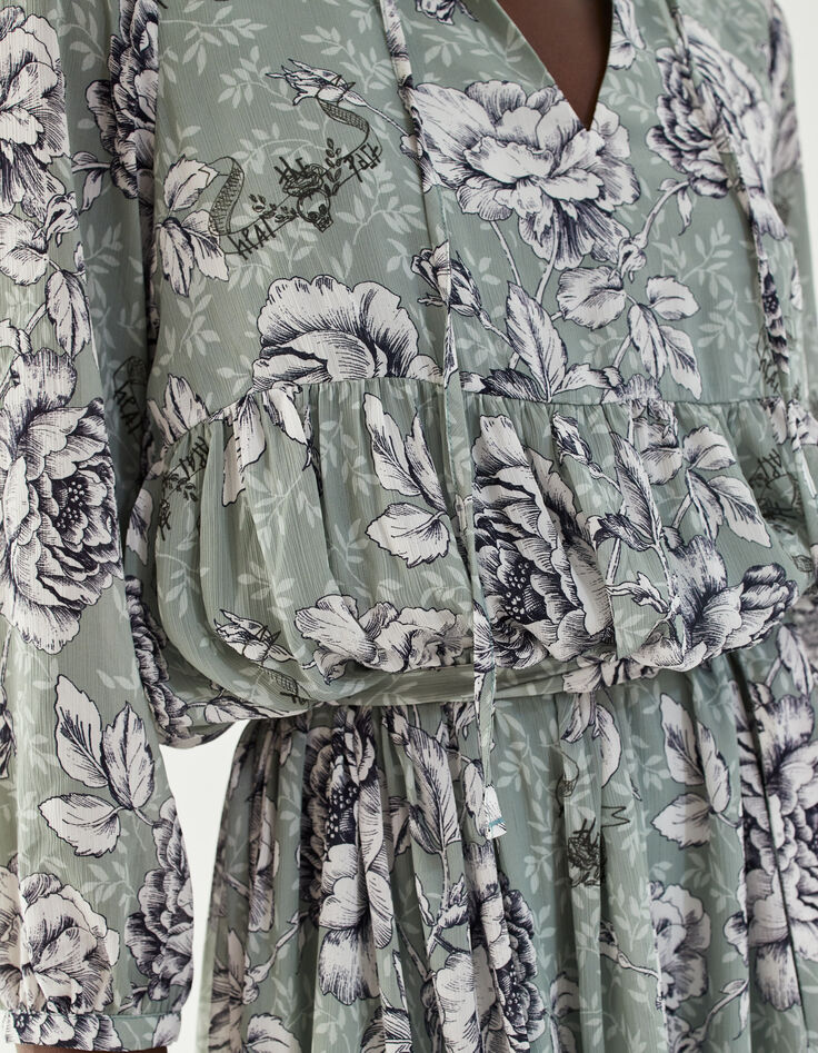 Wijde gerecycleerde jurk vintage bloemenprint dames-8