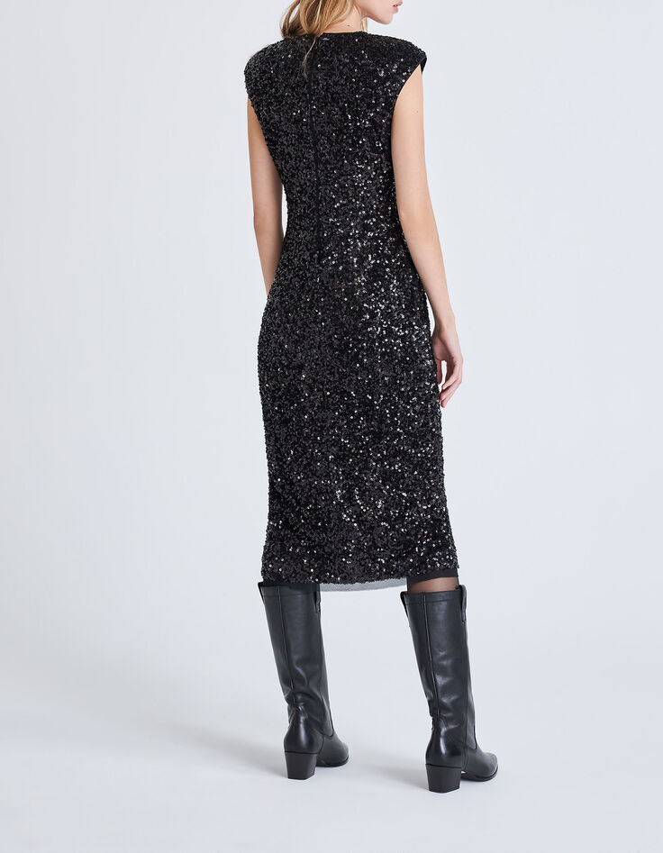 Robe fourreau noire entièrement brodée sequins Femme-3