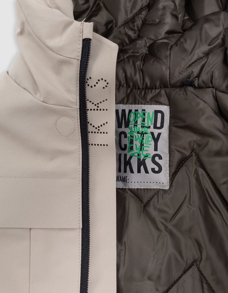 Boy's recycled beige parka with magnetic fastening-5